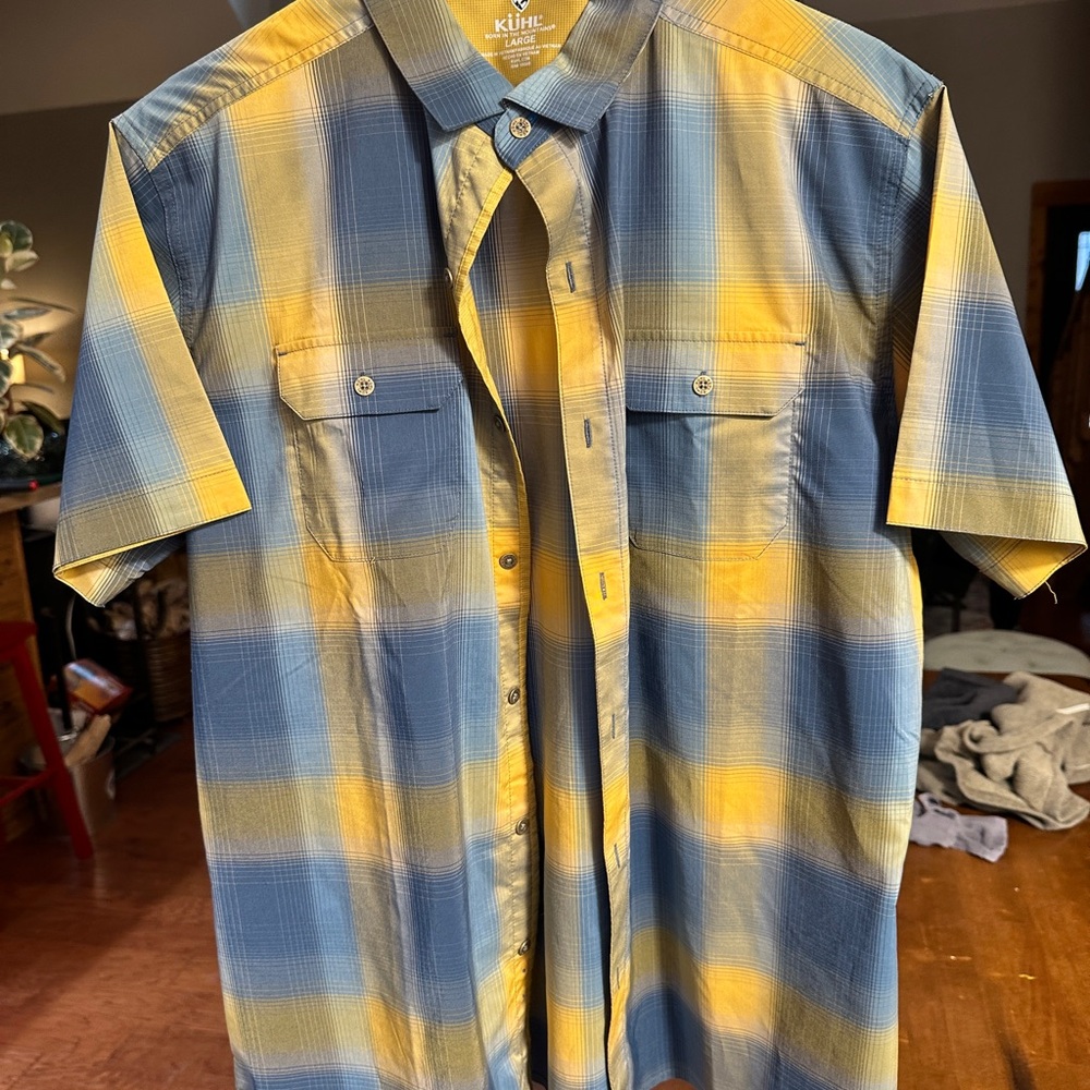 Kuhl Men's Casual Plaid Shirt in Blue and Yellow
